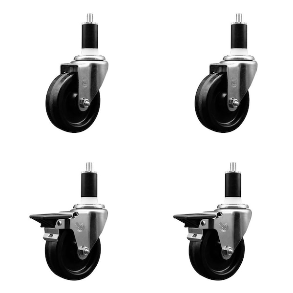 4'' Phenolic Wheel Swivel 1-3/8'' Expand Stem Caster Set 2 Brakes, 4PK